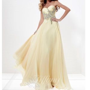 Tiffany Designs Pale Yellow Gown/Dress